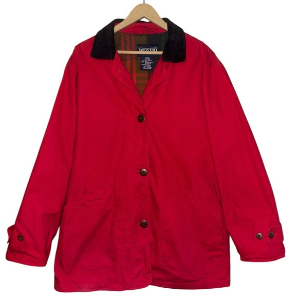 Lands' End Barn Chore Red Jacket Coat Multi Plaid Flannel Lining Women’s Sz L - Picture 6 of 12